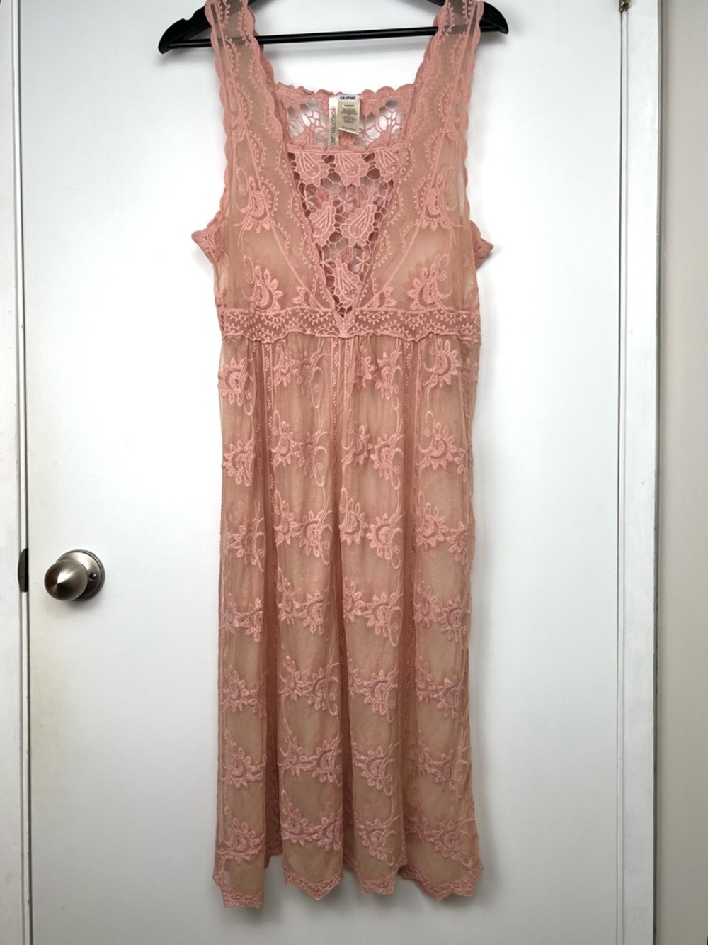 Forgotten Grace Sheer Crochet Lace Boho Midi Maxi Dress S/M Dusty Rose Festival
